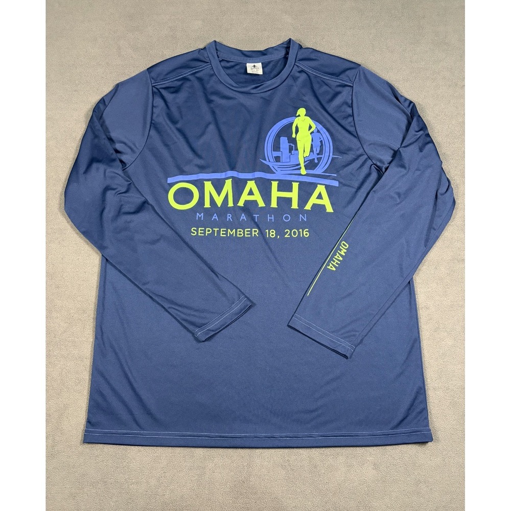 Always Advancing Omaha Marathon September 18, 2016 Shirt Men XL Blue Performance